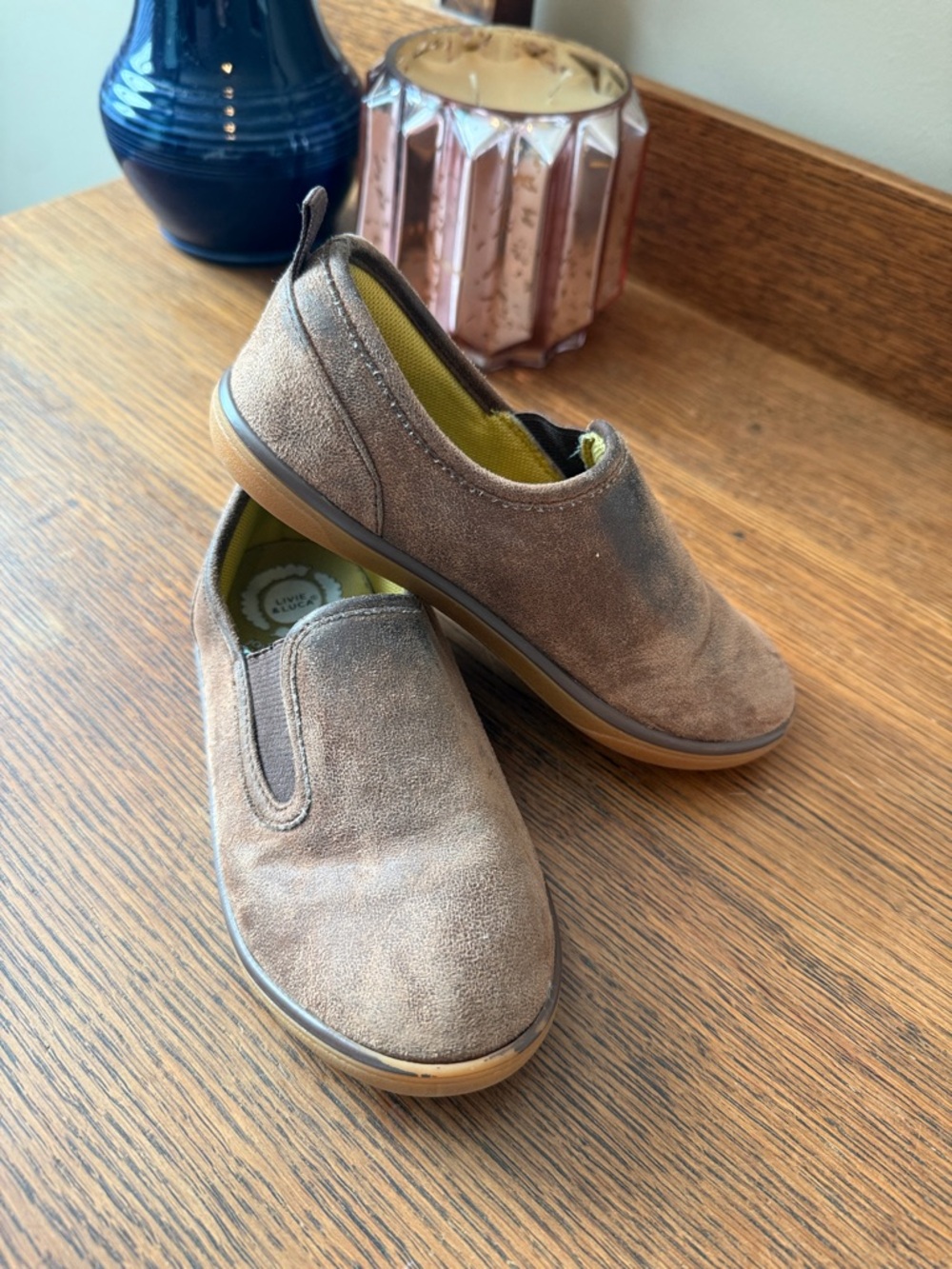 Livie & Luca Brown Suede Slip-On Sneakers with Tan Sole